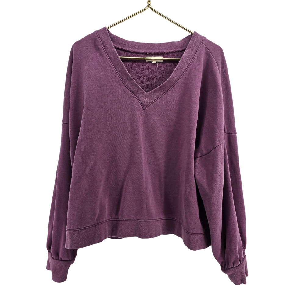 Madewell Sweatshirt Womens XXL Do Well V-Neck Hemp Blend Purple Pullover EUC